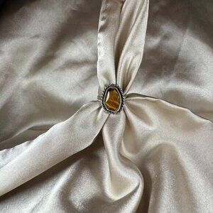 Artisan Silver Ring with Tiger Eye Natural Gemstone Handmade Jewelry Size 8.5